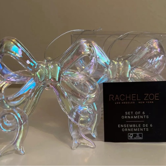 Rachel Zoe Set of 6 Clear Iridescent Bow 4” Ornaments NIB - Picture 2 of 2